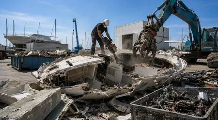 foto demolizione barca vetroresina