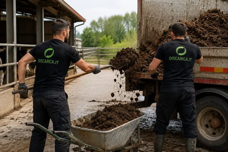 foto operatori per smaltimento letame di cavallo