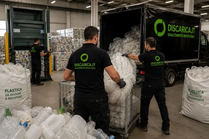 Foto operatori per smaltimento plastica