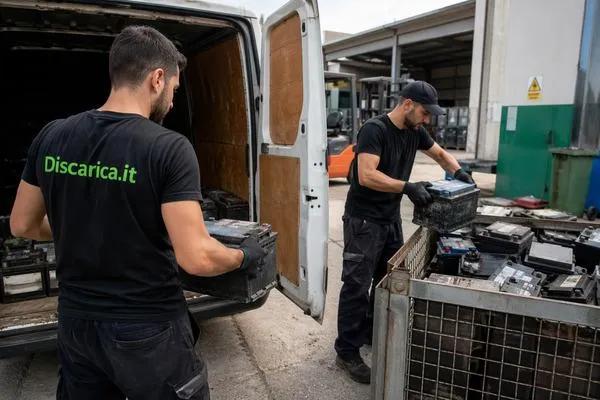 foto operatori smaltiscono batteria auto
