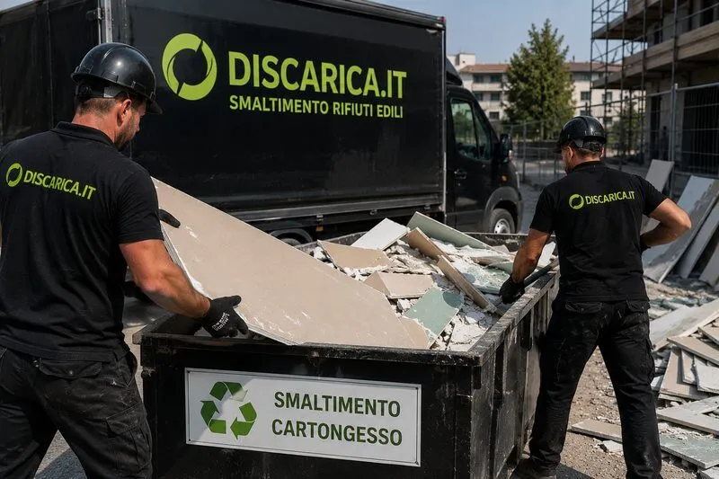 foto operatori smaltiscono cartongesso