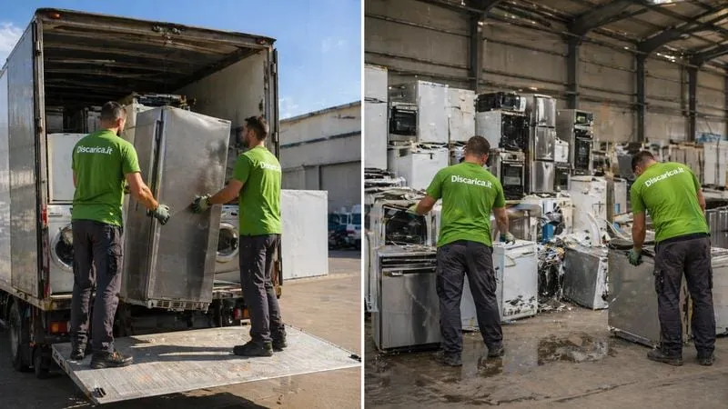 foto operatori smaltiscono elettrodomestici