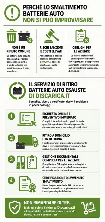 infografica smaltimento batterie auto e servizio di ritiro