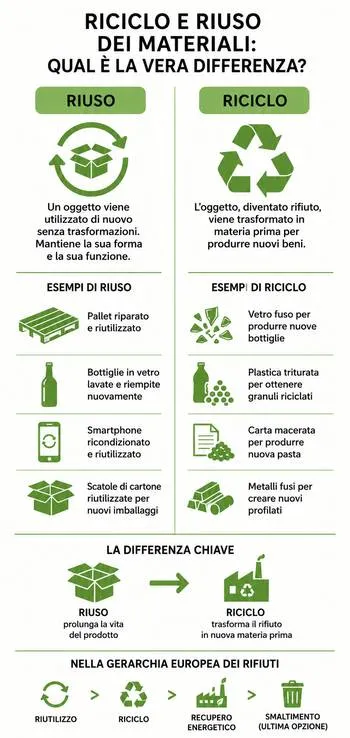 infografica sul riciclo dei materiali e la differenza con il riuso