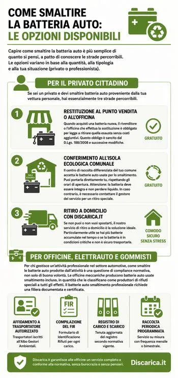infografica su come smaltire la batteria auto
