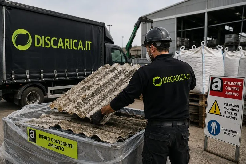 operatore smaltisce amianto