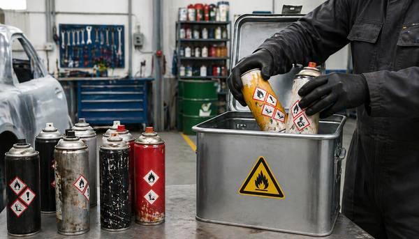operatore smaltisce bombolette spray
