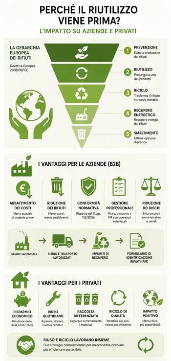 vantaggi riciclo o riuso dei materiali infografica